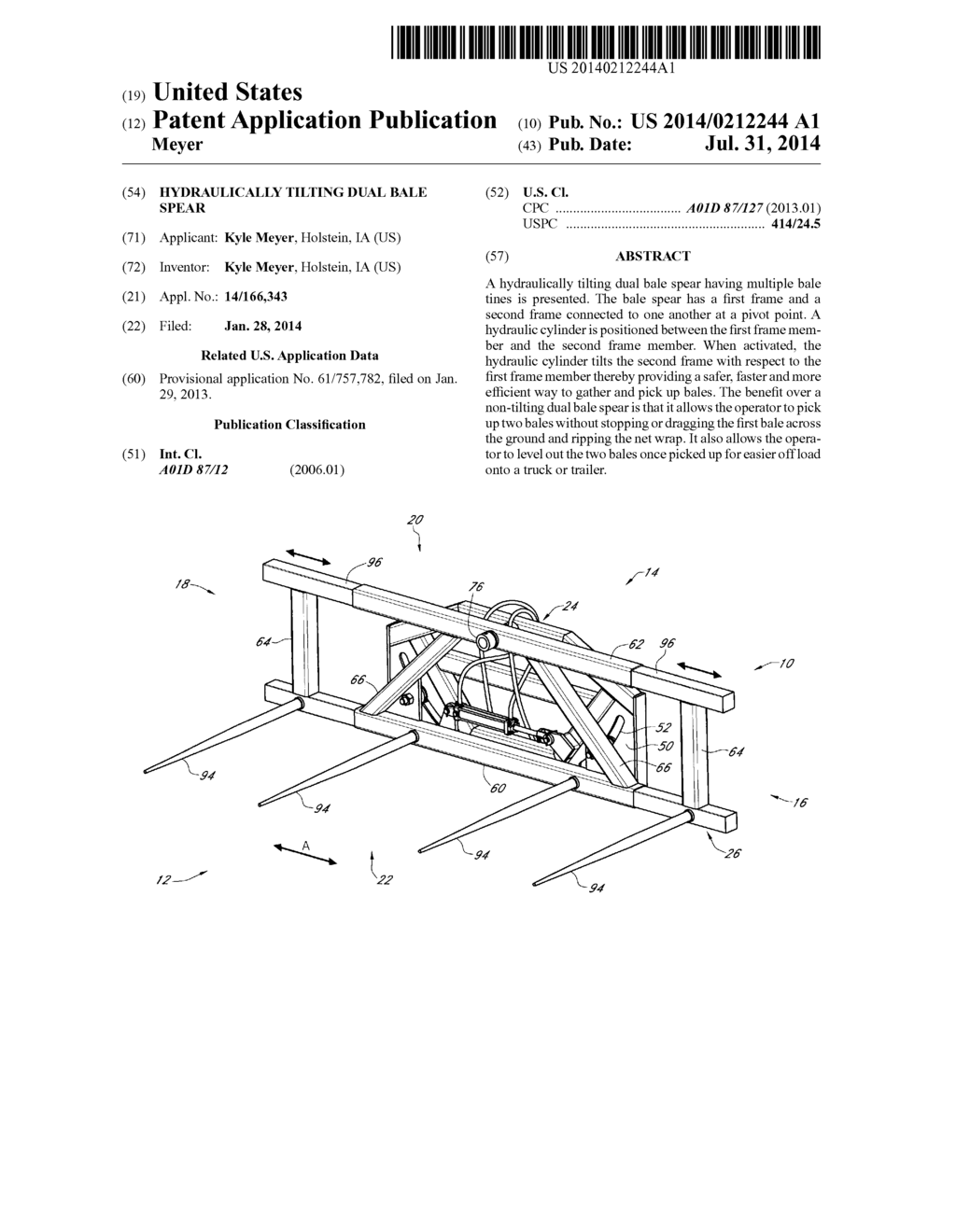 HYDRAULICALLY TILTING DUAL BALE SPEAR - diagram, schematic, and image 01