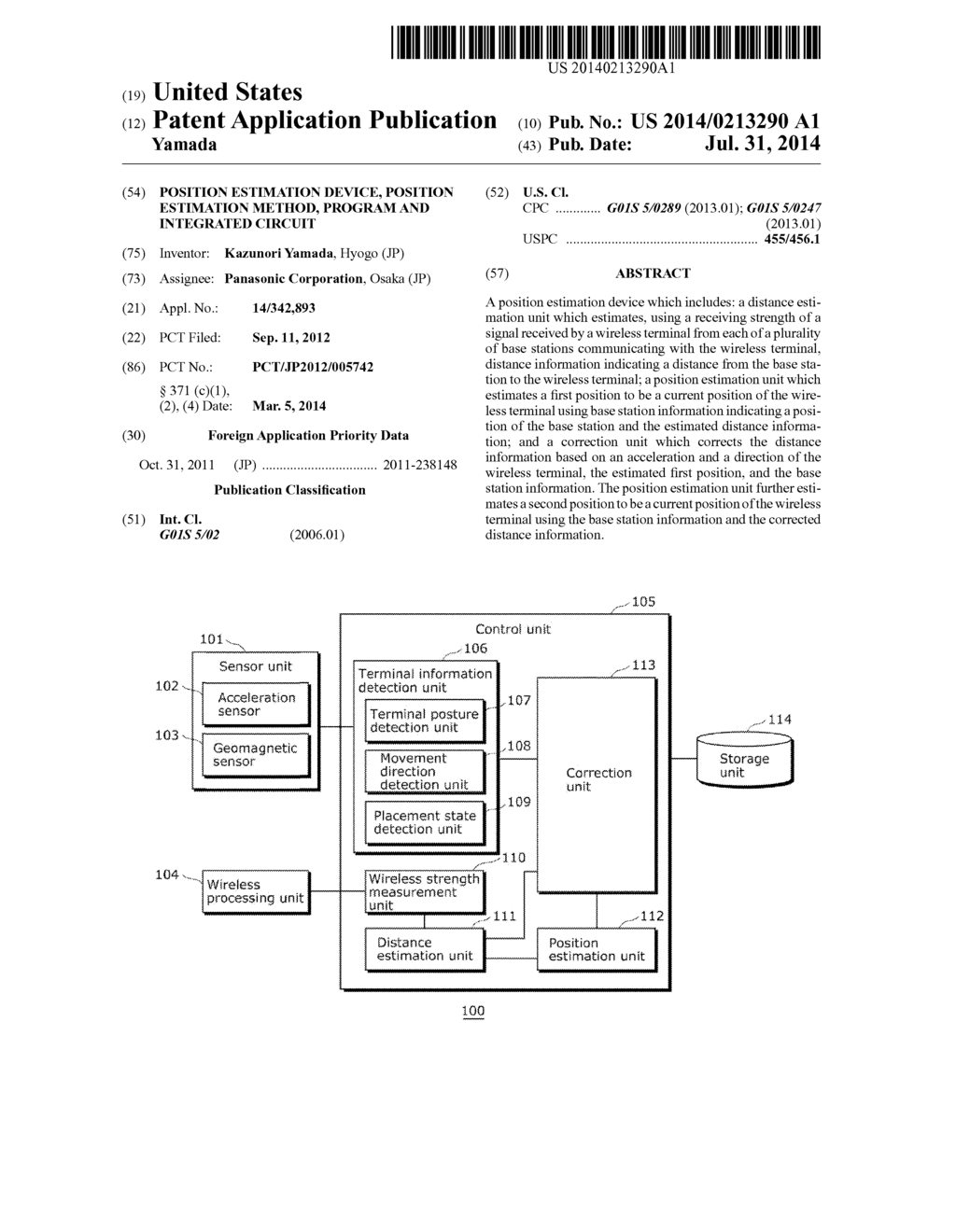 POSITION ESTIMATION DEVICE, POSITION ESTIMATION METHOD, PROGRAM AND     INTEGRATED CIRCUIT - diagram, schematic, and image 01