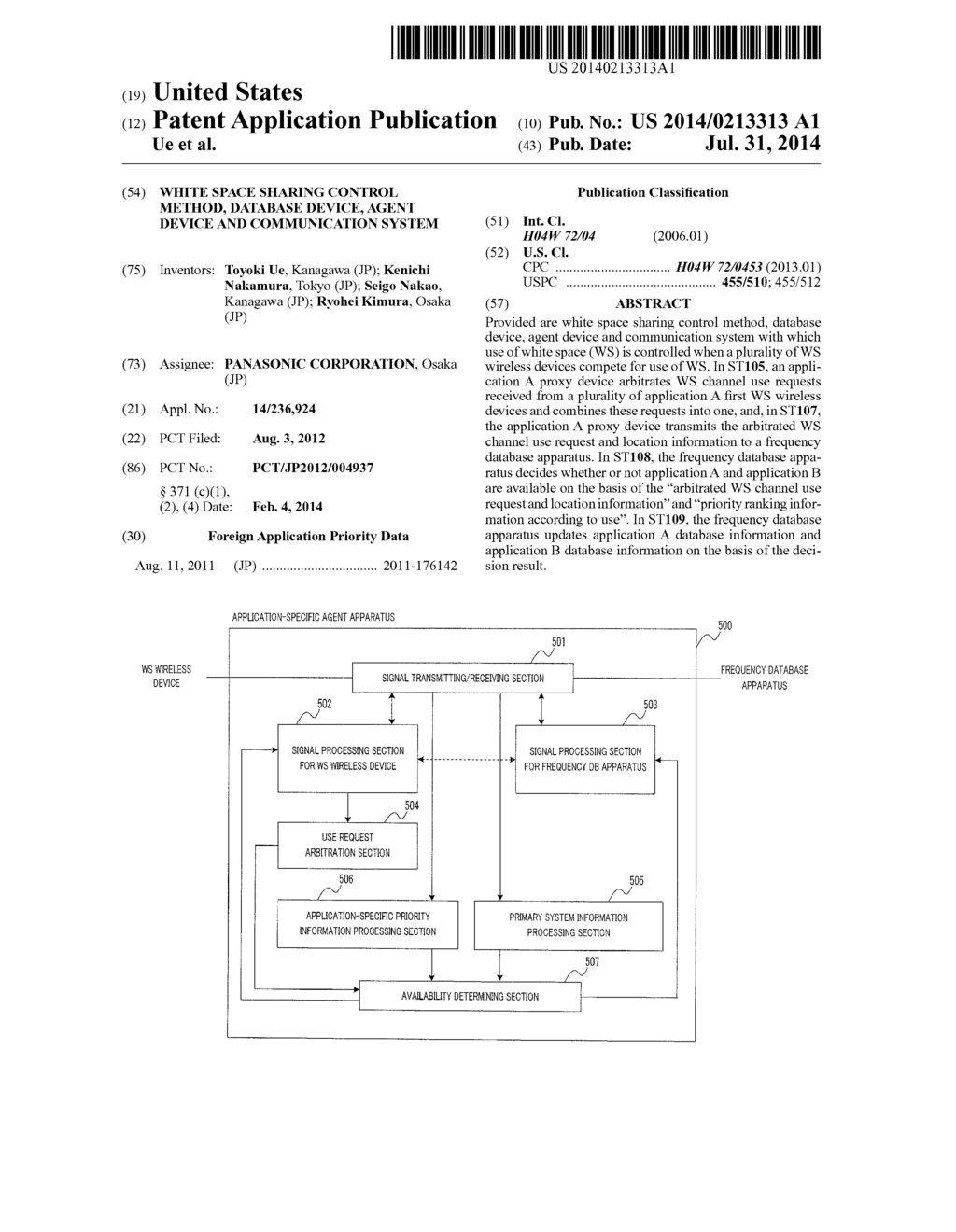 WHITE SPACE SHARING CONTROL METHOD, DATABASE DEVICE, AGENT DEVICE AND     COMMUNICATION SYSTEM - diagram, schematic, and image 01