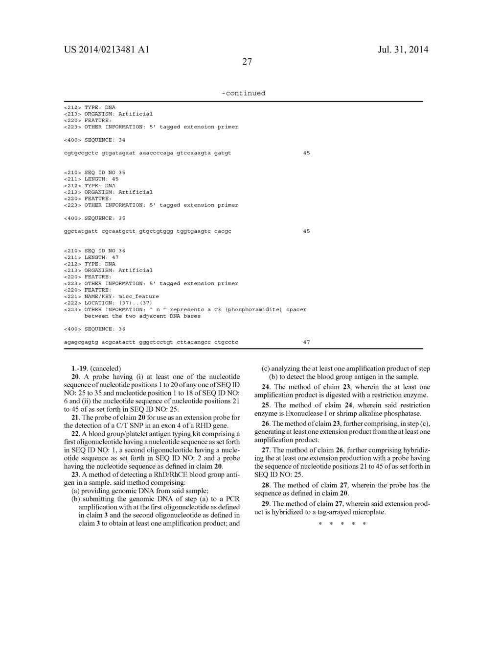 METHOD FOR THE SIMULTANEOUS DETERMINATION OF BLOOD GROUP AND PLATELET     ANTIGEN GENOTYPES - diagram, schematic, and image 43