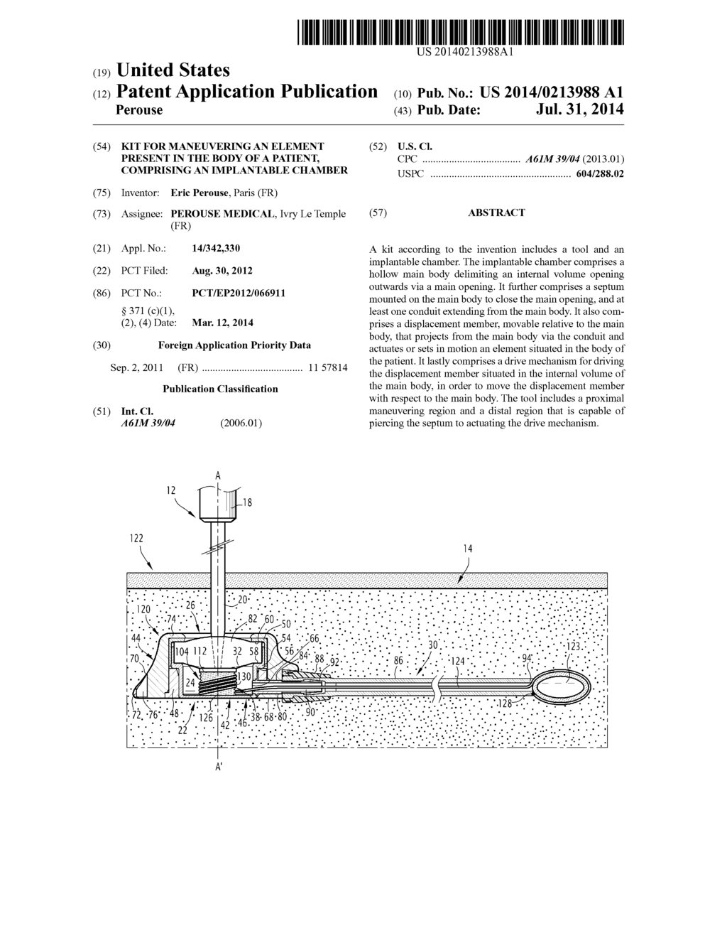 KIT FOR MANEUVERING AN ELEMENT PRESENT IN THE BODY OF A PATIENT,     COMPRISING AN IMPLANTABLE CHAMBER - diagram, schematic, and image 01