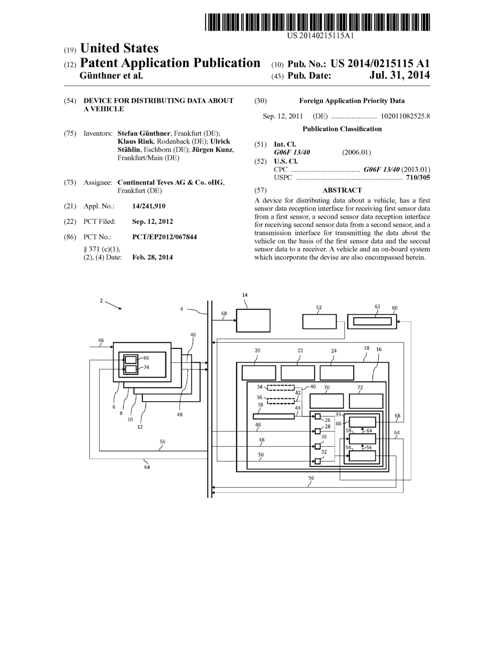 Device for Distributing Data About a Vehicle - diagram, schematic, and image 01