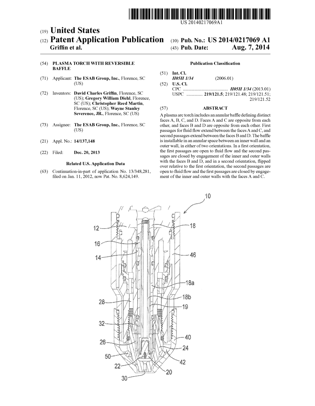 PLASMA TORCH WITH REVERSIBLE BAFFLE - diagram, schematic, and image 01