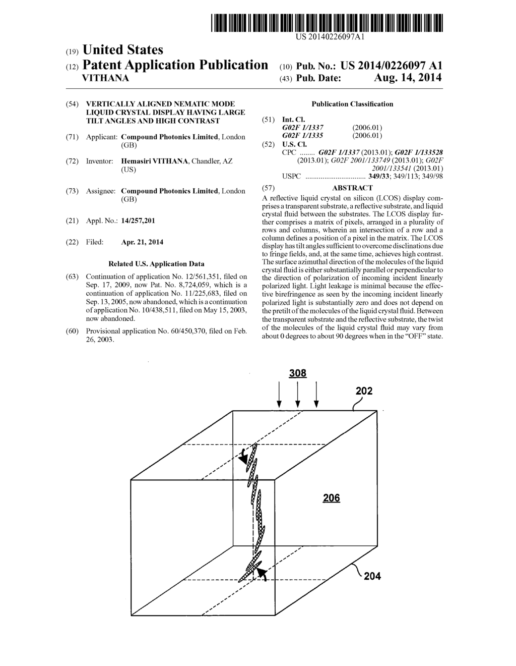 VERTICALLY ALIGNED NEMATIC MODE LIQUID CRYSTAL DISPLAY HAVING LARGE TILT     ANGLES AND HIGH CONTRAST - diagram, schematic, and image 01