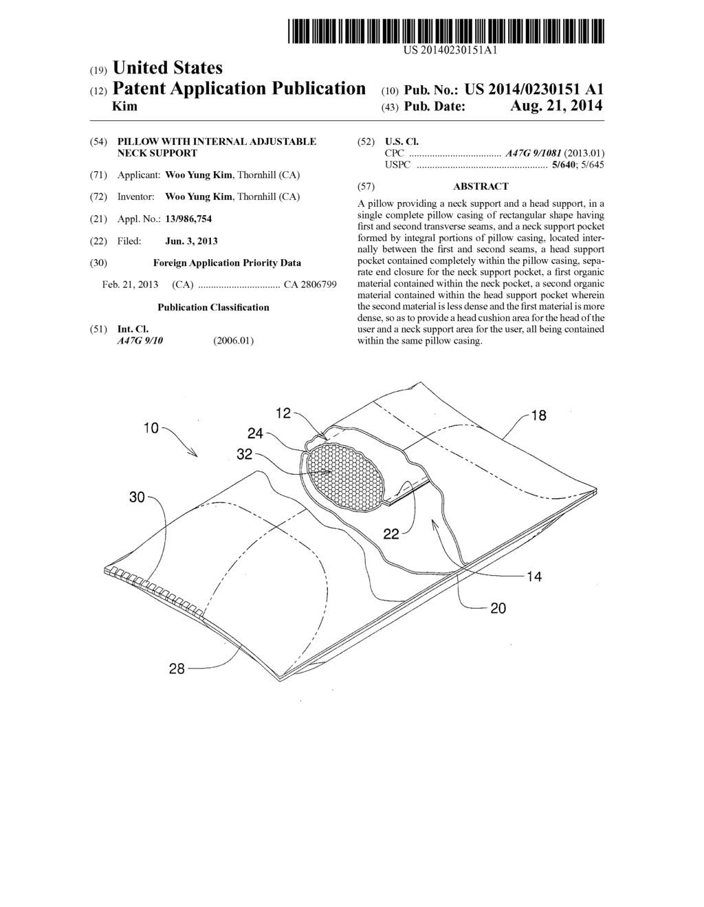 Pillow with internal adjustable neck support - diagram, schematic, and image 01