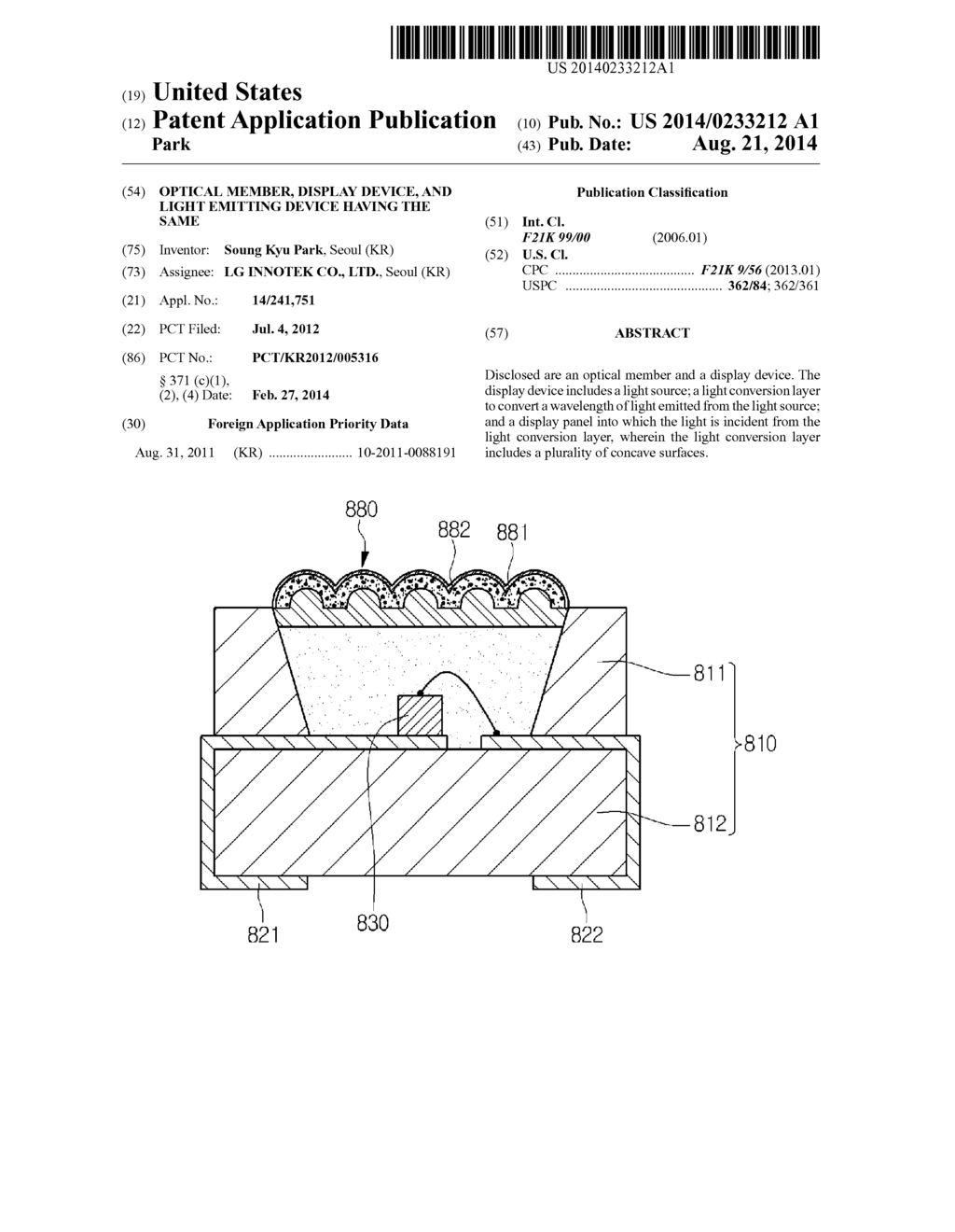 OPTICAL MEMBER, DISPLAY DEVICE, AND LIGHT EMITTING DEVICE HAVING THE SAME - diagram, schematic, and image 01