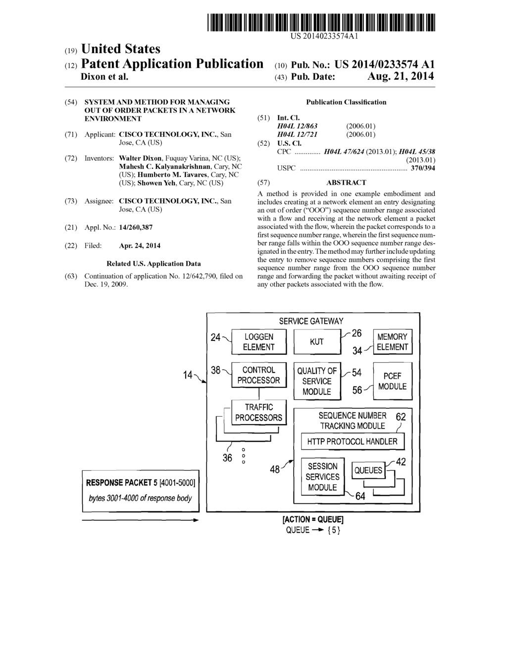 SYSTEM AND METHOD FOR MANAGING OUT OF ORDER PACKETS IN A NETWORK     ENVIRONMENT - diagram, schematic, and image 01