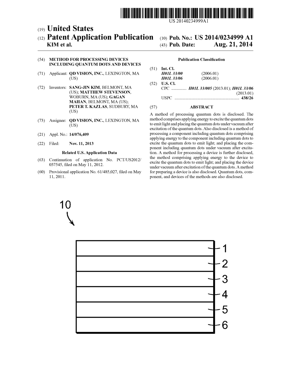 METHOD FOR PROCESSING DEVICES INCLUDING QUANTUM DOTS AND DEVICES - diagram, schematic, and image 01