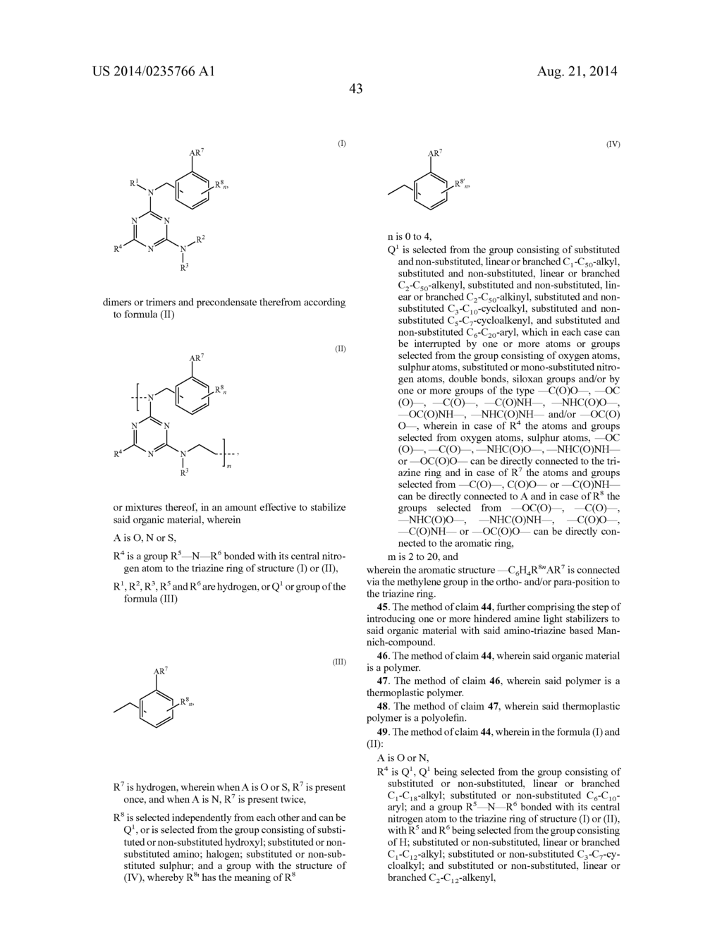 Stabilizing of Organic Material with Amino-Triazine Based     Mannich-Compounds - diagram, schematic, and image 45