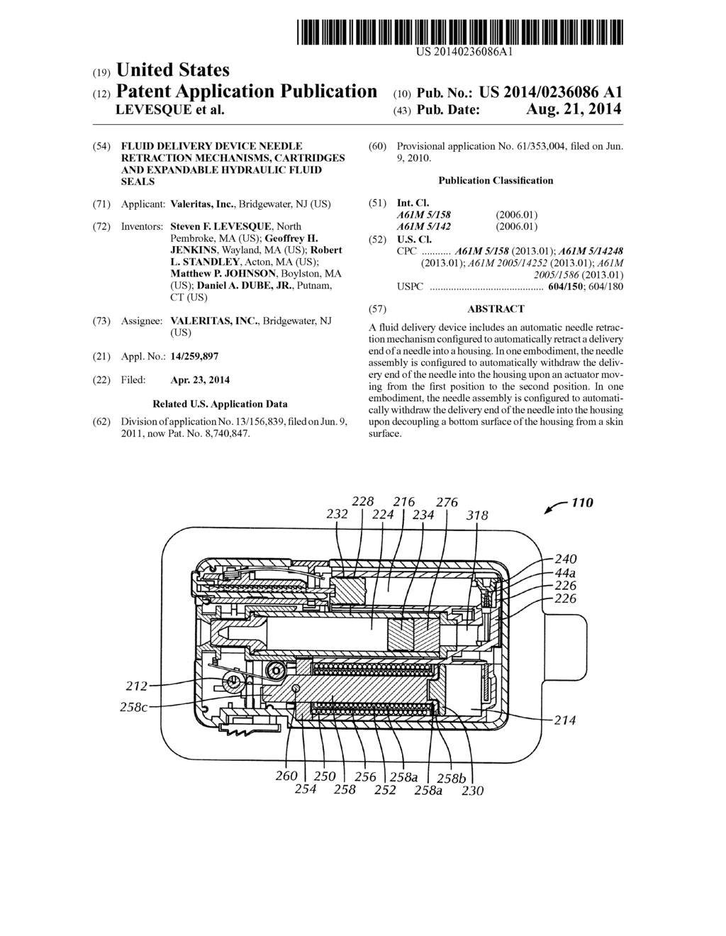 Fluid Delivery Device Needle Retraction Mechanisms, Cartridges and     Expandable Hydraulic Fluid Seals - diagram, schematic, and image 01