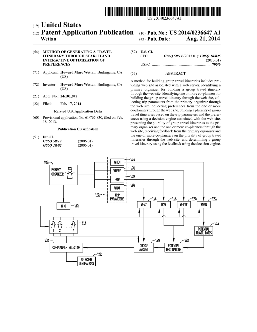 METHOD OF GENERATING A TRAVEL ITINERARY THROUGH SEARCH AND INTERACTIVE     OPTIMIZATION OF PREFERENCES - diagram, schematic, and image 01