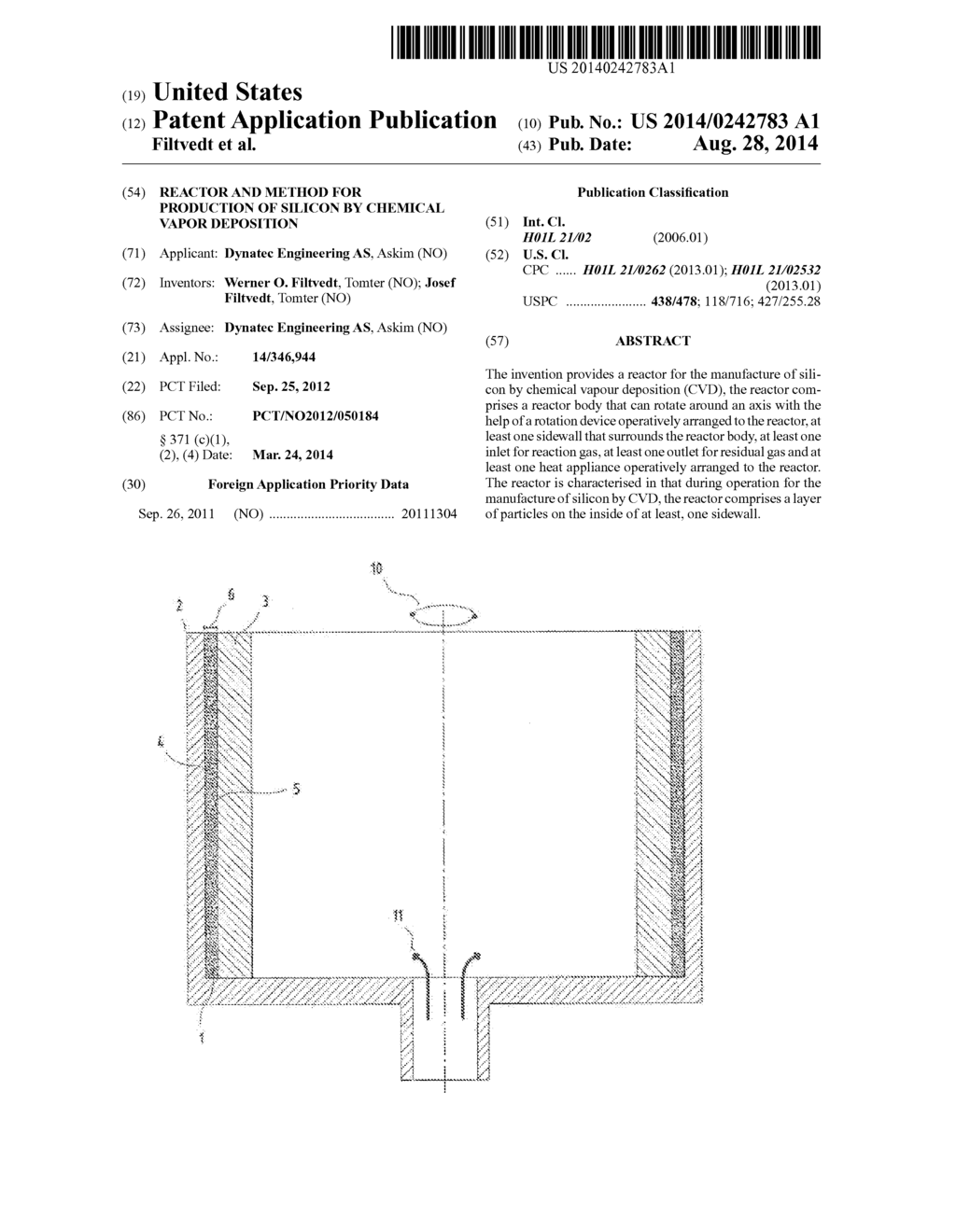 REACTOR AND METHOD FOR PRODUCTION OF SILICON BY CHEMICAL VAPOR DEPOSITION - diagram, schematic, and image 01