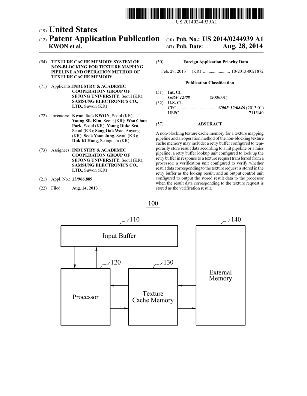 TEXTURE CACHE MEMORY SYSTEM OF NON-BLOCKING FOR TEXTURE MAPPING PIPELINE     AND OPERATION METHOD OF TEXTURE CACHE MEMORY - diagram, schematic, and image 01