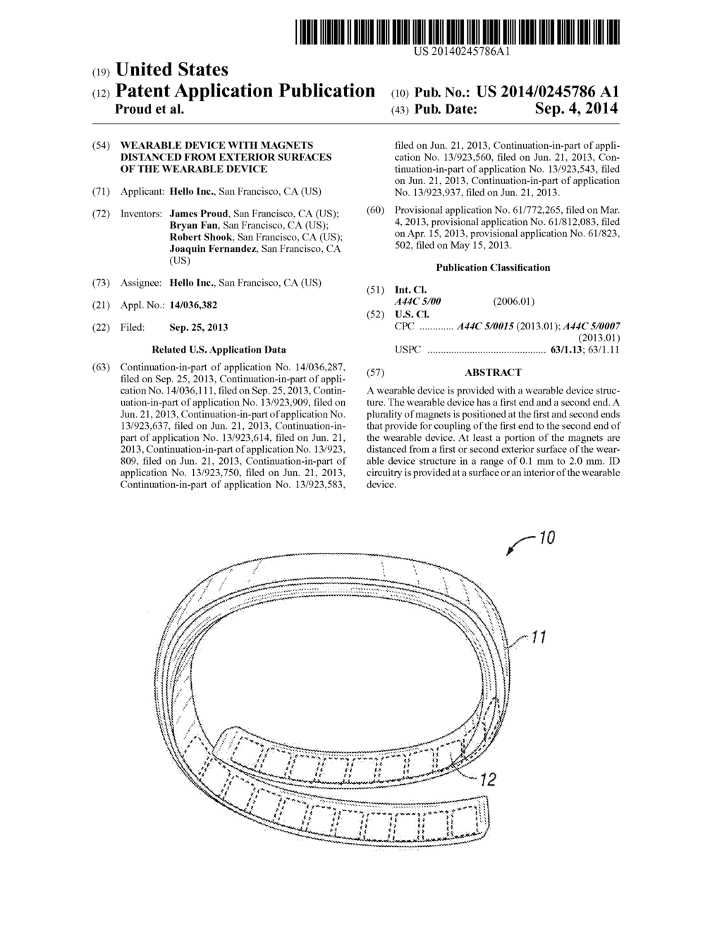 WEARABLE DEVICE WITH MAGNETS DISTANCED FROM EXTERIOR SURFACES OF THE     WEARABLE DEVICE - diagram, schematic, and image 01