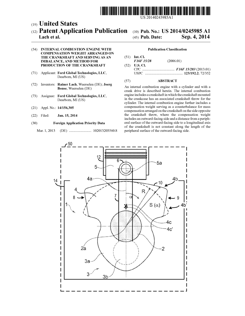 INTERNAL COMBUSTION ENGINE WITH COMPENSATION WEIGHT ARRANGED ON THE     CRANKSHAFT AND SERVING AS AN IMBALANCE, AND METHOD FOR PRODUCTION OF THE     CRANKSHAFT - diagram, schematic, and image 01