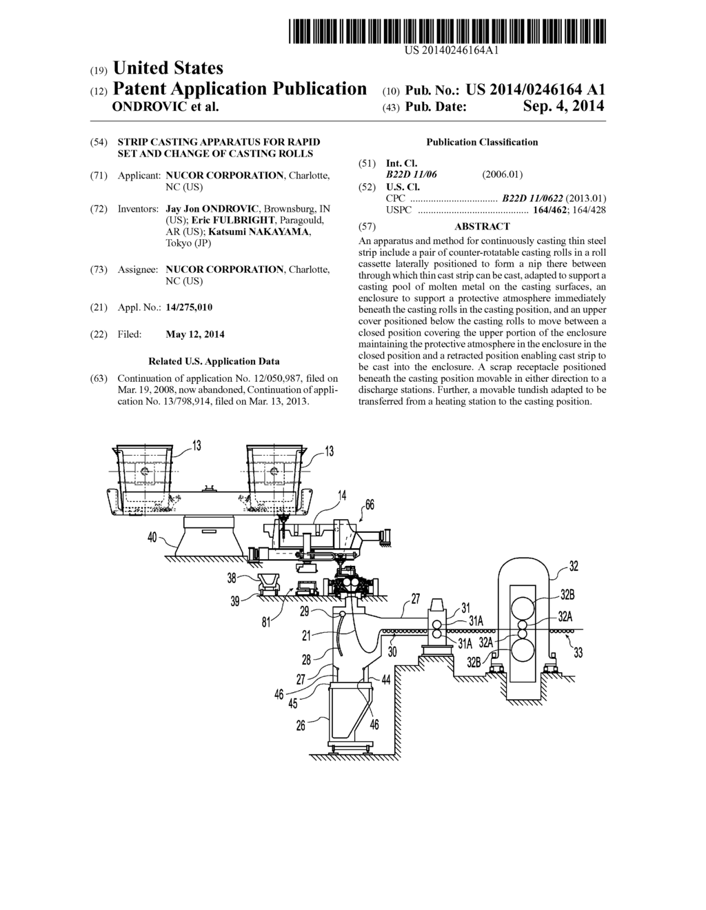 STRIP CASTING APPARATUS FOR RAPID SET AND CHANGE OF CASTING ROLLS - diagram, schematic, and image 01