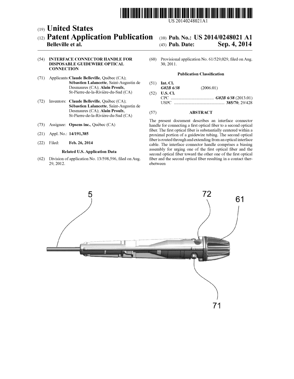 INTERFACE CONNECTOR HANDLE FOR DISPOSABLE GUIDEWIRE OPTICAL CONNECTION - diagram, schematic, and image 01