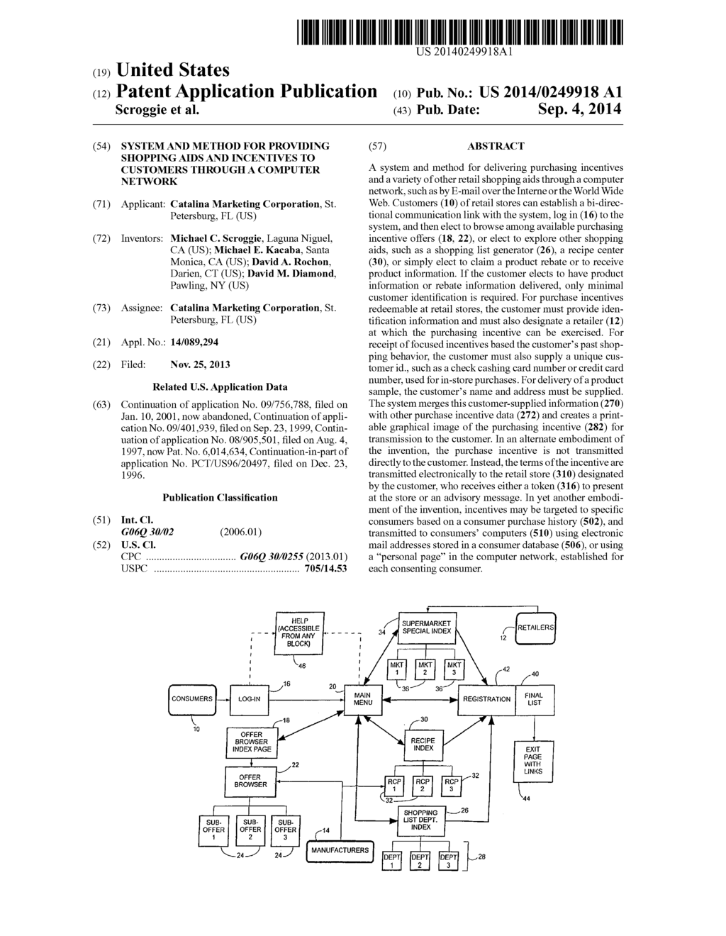 SYSTEM AND METHOD FOR PROVIDING SHOPPING AIDS AND INCENTIVES TO CUSTOMERS     THROUGH A COMPUTER NETWORK - diagram, schematic, and image 01