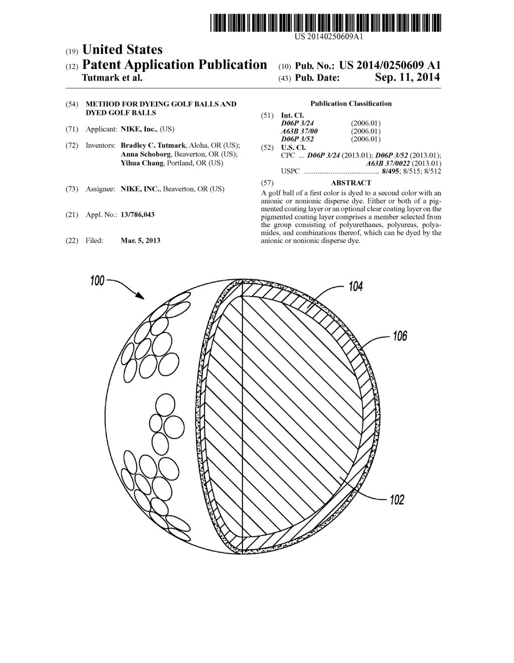 METHOD FOR DYEING GOLF BALLS AND DYED GOLF BALLS - diagram, schematic, and image 01