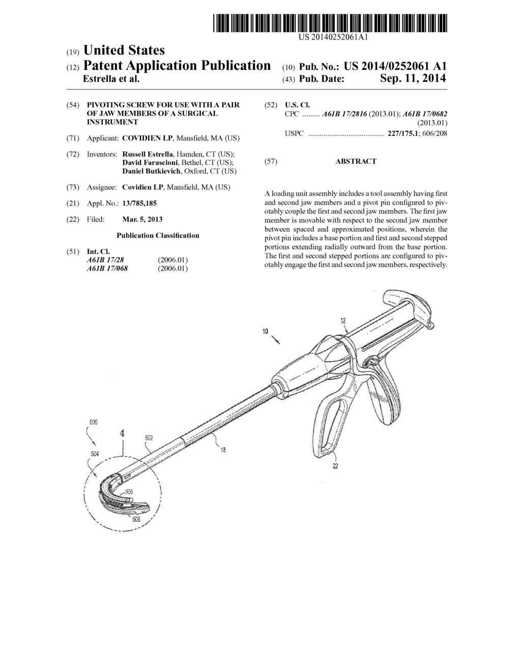 Pivoting Screw for Use with a Pair of Jaw Members of a Surgical Instrument - diagram, schematic, and image 01