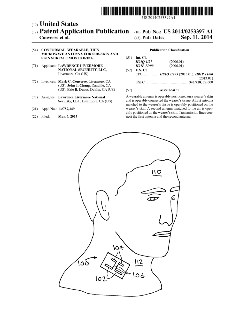 CONFORMAL, WEARABLE, THIN MICROWAVE ANTENNA FOR SUB-SKIN AND SKIN SURFACE     MONITORING - diagram, schematic, and image 01