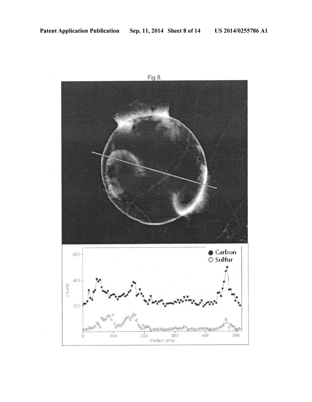 PREPARATION METHOD OF HOLLOW CARBON SPHERE AND CARBON SHELL-SULFUR     COMPOSITE, HOLLOW CARBON SPHERE, AND CARBON SHELL-SULFUR COMPOSITE FOR     SECONDARY LITHIUM SULFUR BATTERY - diagram, schematic, and image 09