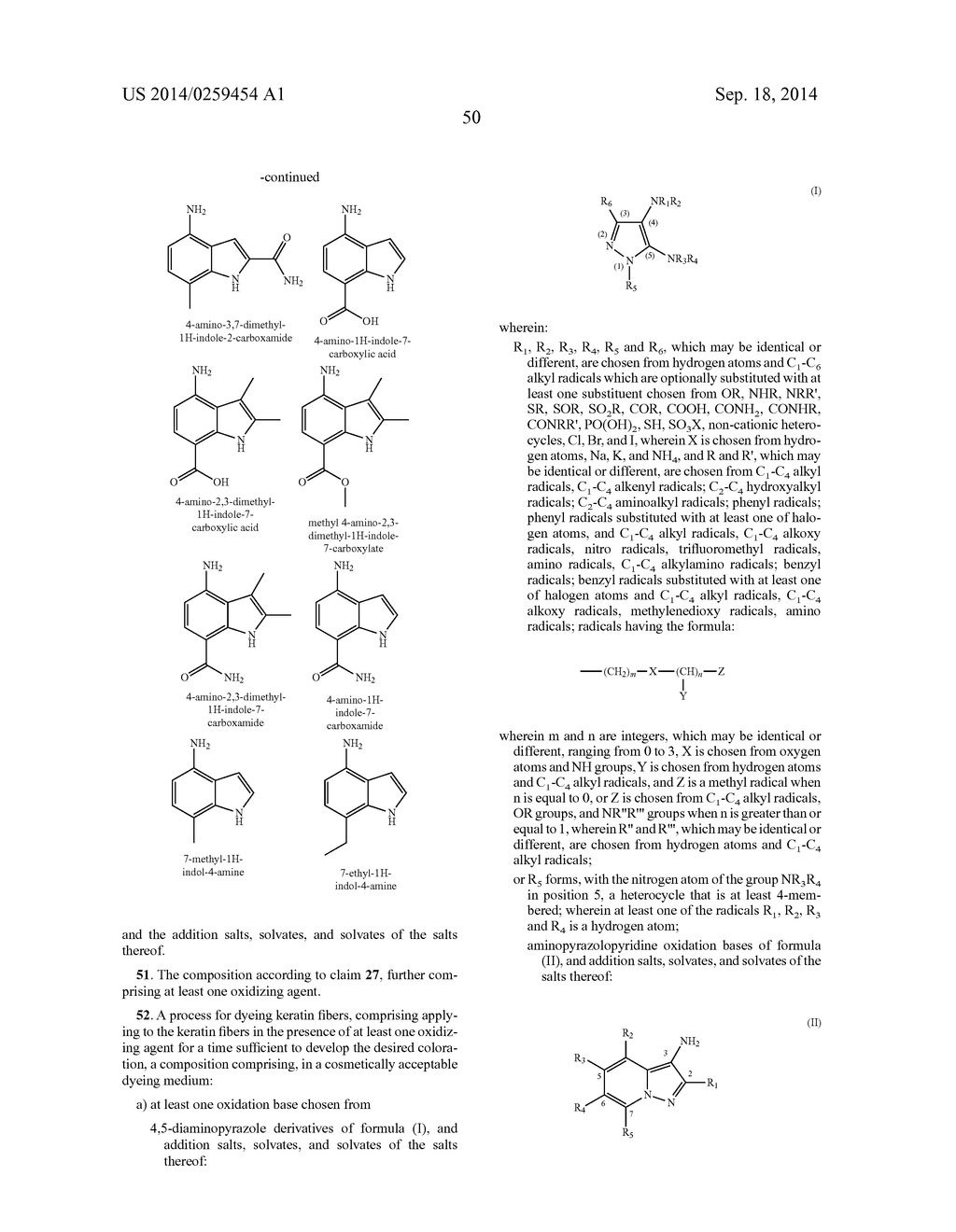 DYE COMPOSITION COMPRISING A HETEROCYCLIC OXIDATION BASE AND A     4-AMINOINDOLE COUPLER - diagram, schematic, and image 51
