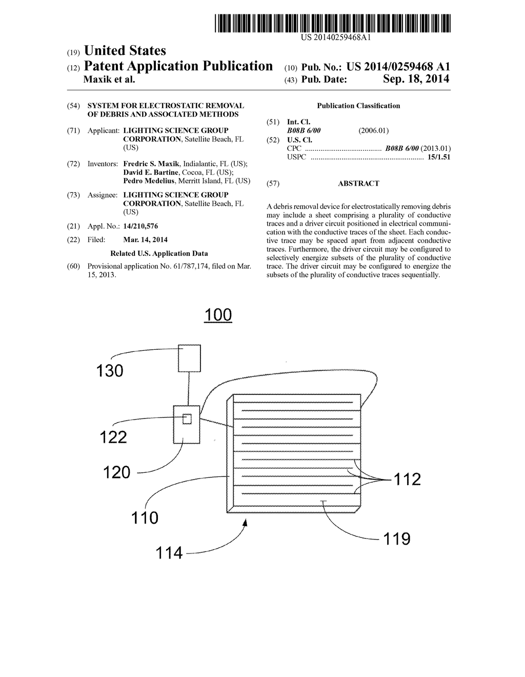 SYSTEM FOR ELECTROSTATIC REMOVAL OF DEBRIS AND ASSOCIATED METHODS - diagram, schematic, and image 01