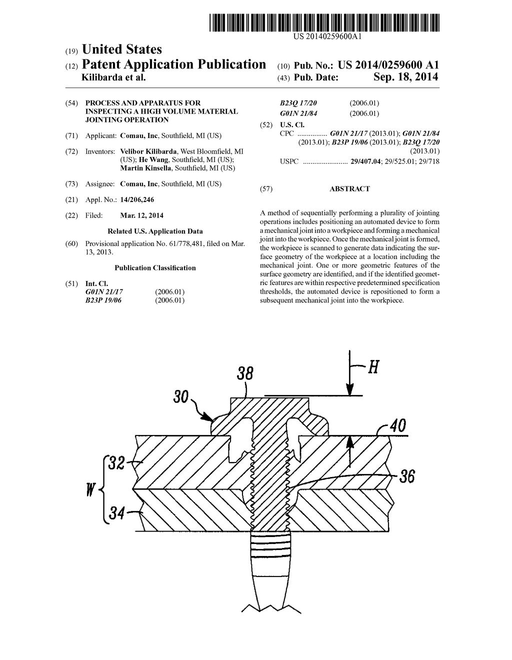 PROCESS AND APPARATUS FOR INSPECTING A HIGH VOLUME MATERIAL JOINTING     OPERATION - diagram, schematic, and image 01