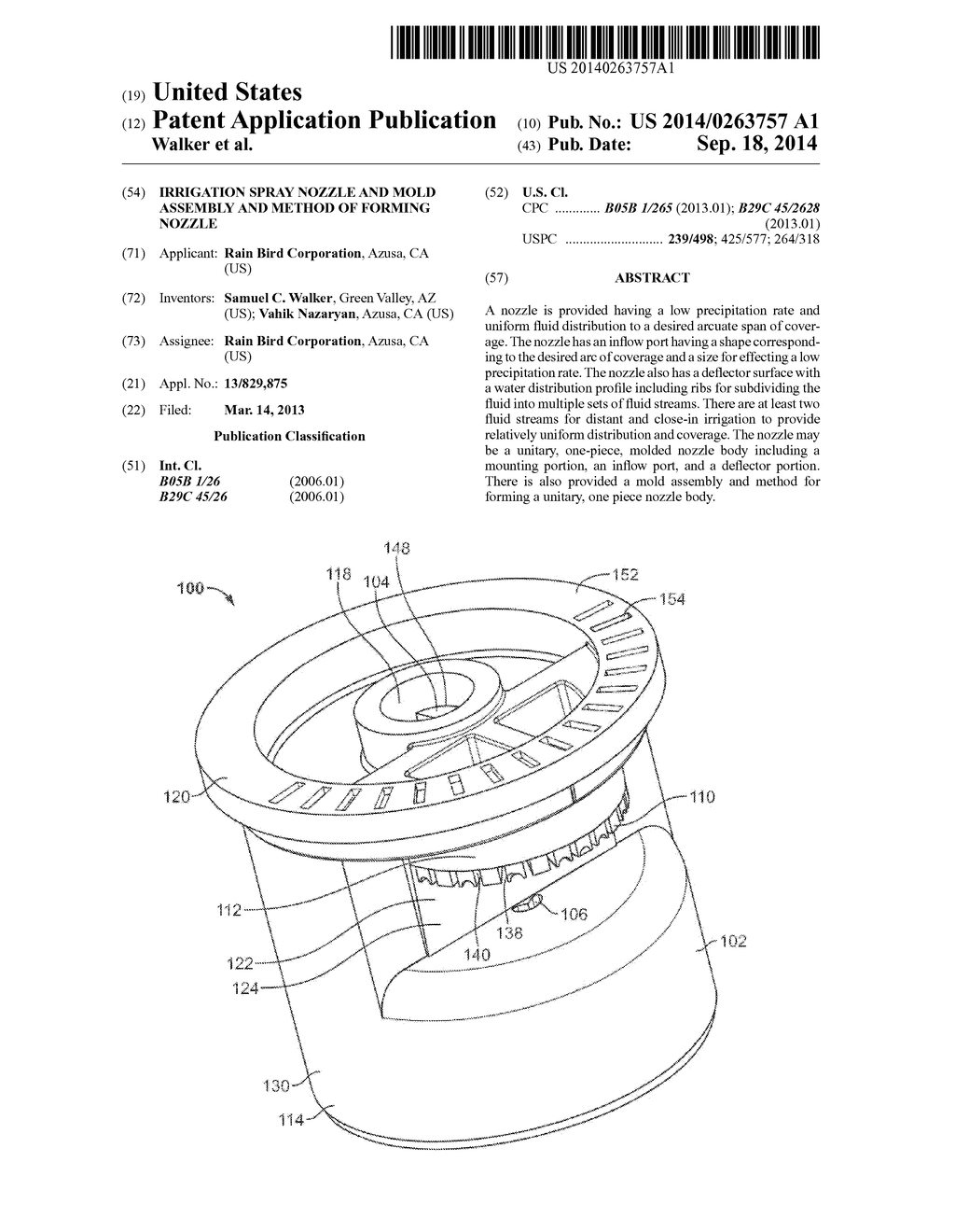 IRRIGATION SPRAY NOZZLE AND MOLD ASSEMBLY AND METHOD OF FORMING NOZZLE - diagram, schematic, and image 01