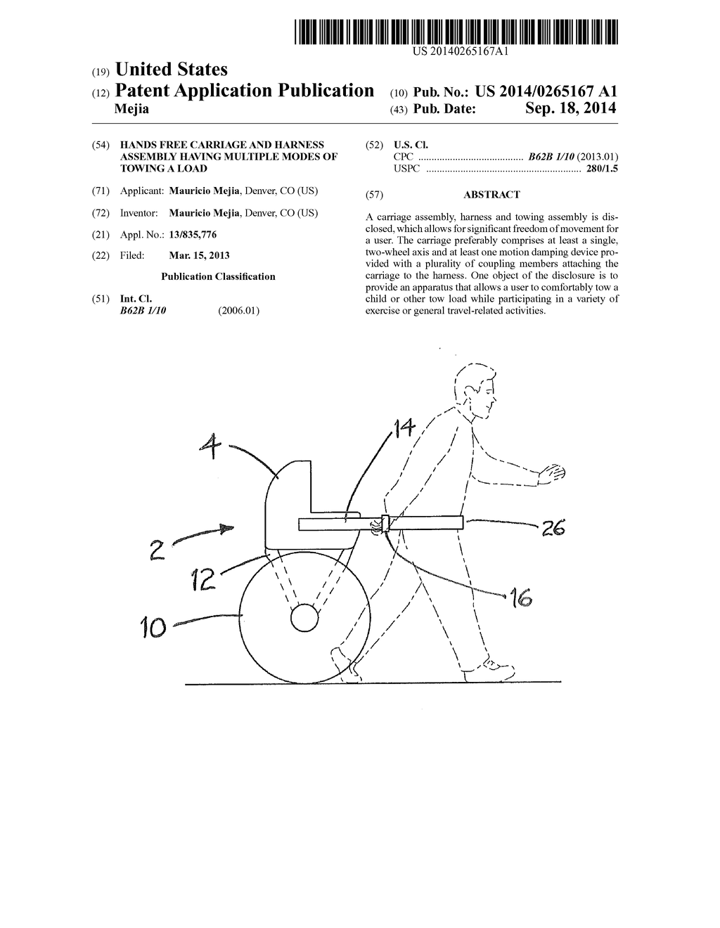 HANDS FREE CARRIAGE AND HARNESS ASSEMBLY HAVING MULTIPLE MODES OF TOWING A     LOAD - diagram, schematic, and image 01