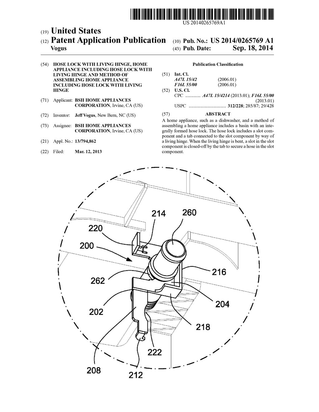 HOSE LOCK WITH LIVING HINGE, HOME APPLIANCE INCLUDING HOSE LOCK WITH     LIVING HINGE AND METHOD OF ASSEMBLING HOME APPLIANCE INCLUDING HOSE LOCK     WITH LIVING HINGE - diagram, schematic, and image 01