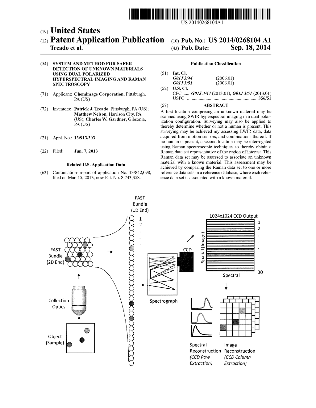 SYSTEM AND METHOD FOR SAFER DETECTION OF UNKNOWN MATERIALS USING DUAL     POLARIZED HYPERSPECTRAL IMAGING AND RAMAN SPECTROSCOPY - diagram, schematic, and image 01