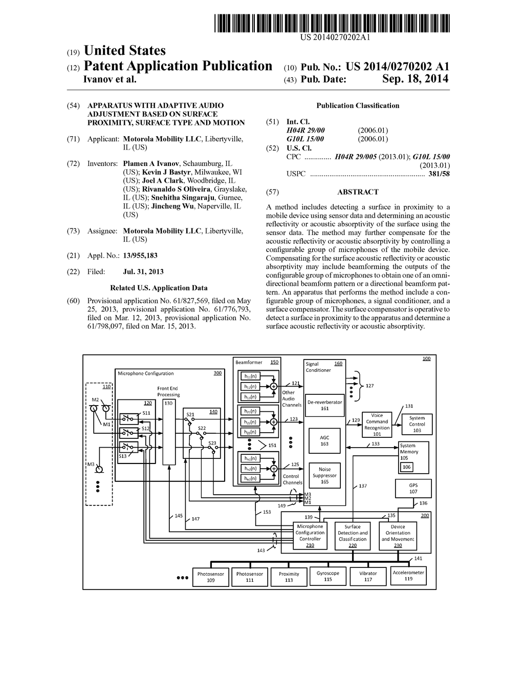 Apparatus with Adaptive Audio Adjustment Based on Surface Proximity,     Surface Type and Motion - diagram, schematic, and image 01