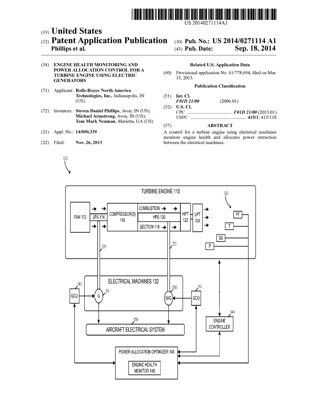 Engine Health Monitoring and Power Allocation Control for a Turbine Engine     Using Electric Generators - diagram, schematic, and image 01