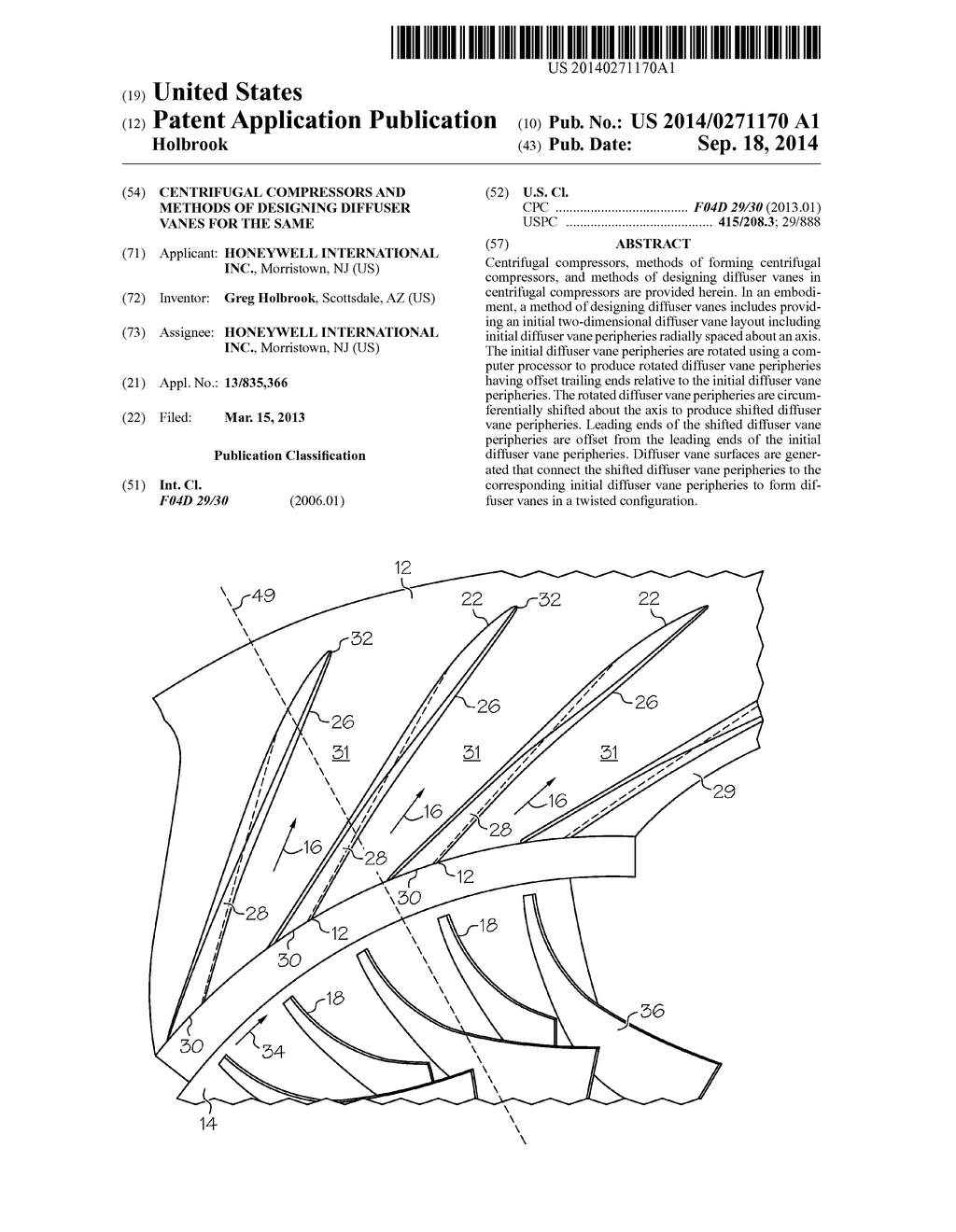 CENTRIFUGAL COMPRESSORS AND METHODS OF DESIGNING DIFFUSER VANES FOR THE     SAME - diagram, schematic, and image 01