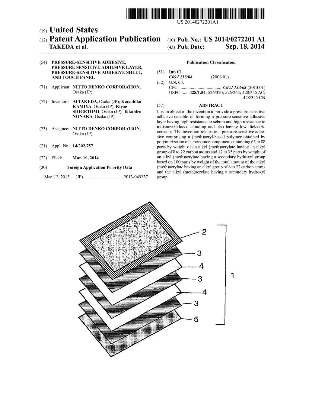 PRESSURE-SENSITIVE ADHESIVE, PRESSURE SENSITIVE ADHESIVE LAYER,     PRESSURE-SENSITIVE ADHESIVE SHEET, AND TOUCH PANEL - diagram, schematic, and image 01