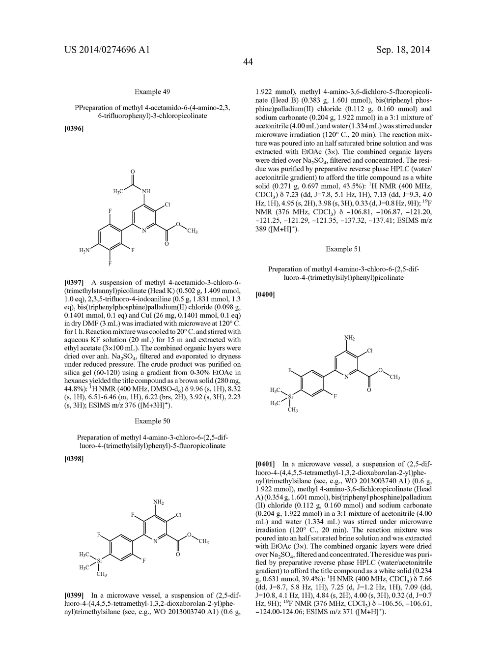 4-AMINO-6-(4-SUBSTITUTED-PHENYL)-PICOLINATES AND     6-AMINO-2-(4-SUBSTITUTED-PHENYL)-PYRIMIDINE-4-CARBOXYLATES AND THEIR USE     AS HERBICIDES - diagram, schematic, and image 45