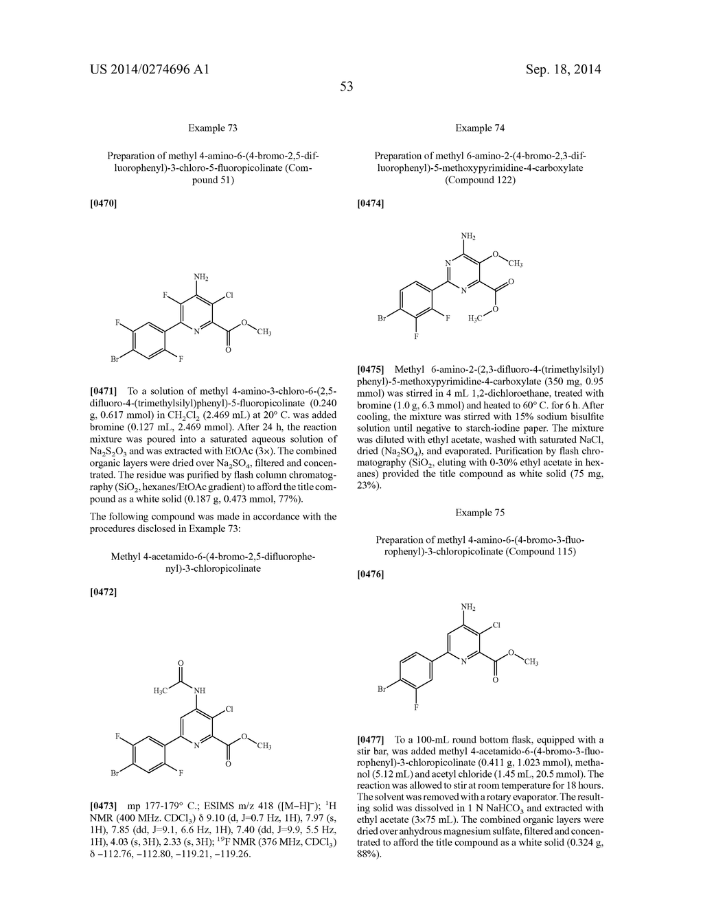 4-AMINO-6-(4-SUBSTITUTED-PHENYL)-PICOLINATES AND     6-AMINO-2-(4-SUBSTITUTED-PHENYL)-PYRIMIDINE-4-CARBOXYLATES AND THEIR USE     AS HERBICIDES - diagram, schematic, and image 54