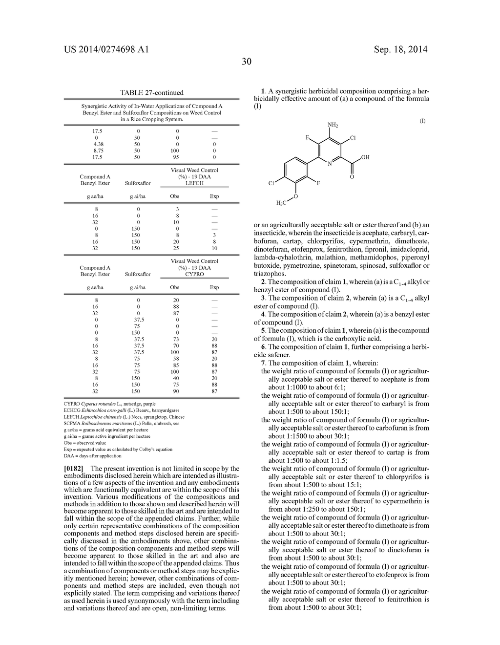 HERBICIDAL COMPOSITIONS COMPRISING     4-AMINO-3-CHLORO-5-FLUORO-6-(4-CHLORO-2-FLUORO-3-METHOXYPHENYL)     PYRIDINE-2-CARBOXYLIC ACID OR A DERIVATIVE THEREOF AND INSECTICIDES - diagram, schematic, and image 31