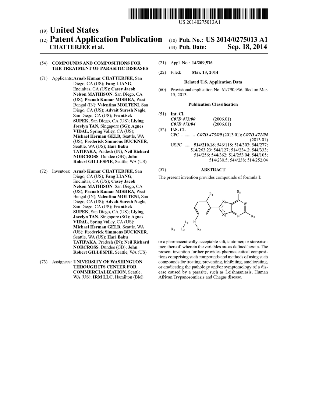 COMPOUNDS AND COMPOSITIONS FOR THE TREATMENT OF PARASITIC DISEASES - diagram, schematic, and image 01