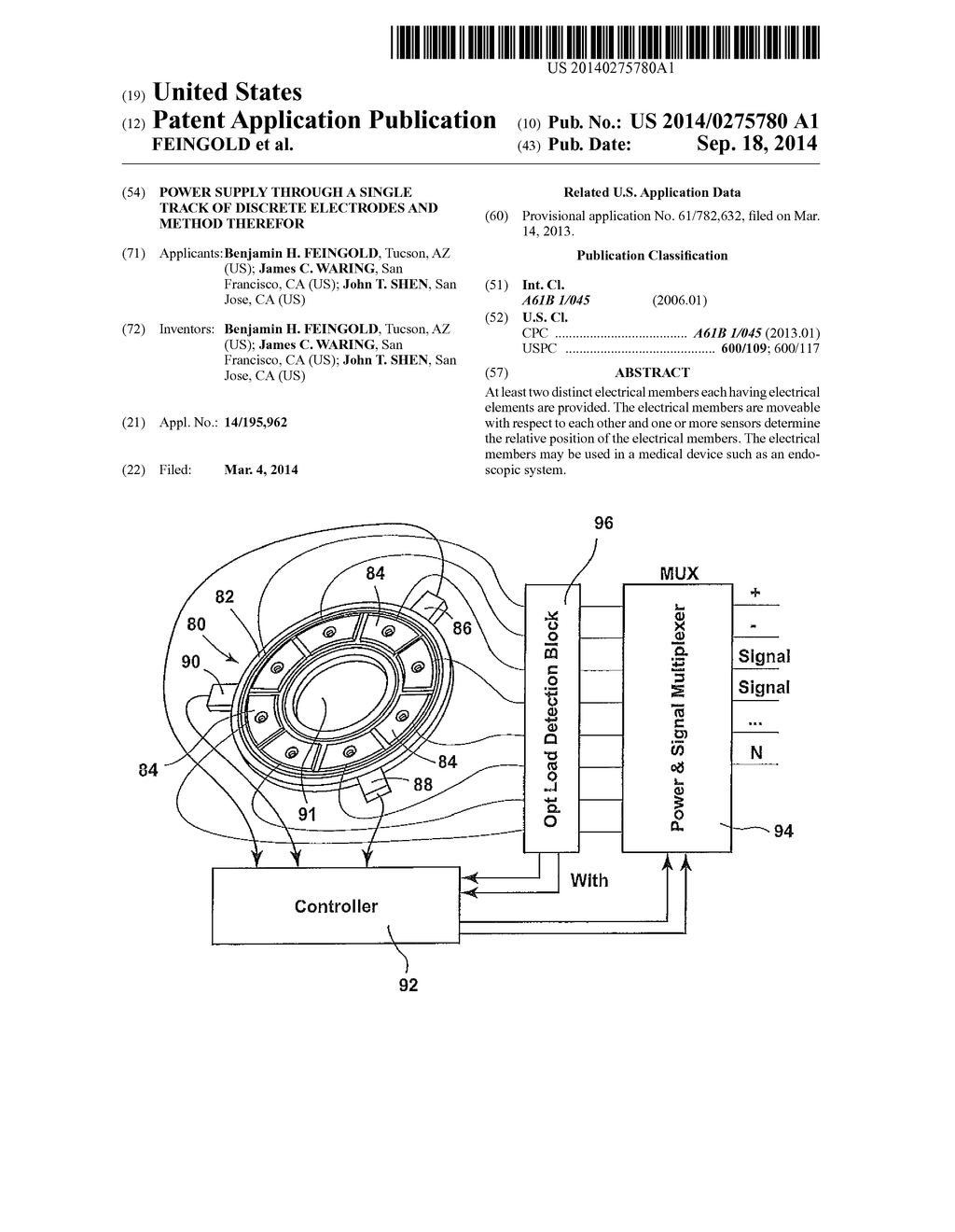 POWER SUPPLY THROUGH A SINGLE TRACK OF DISCRETE ELECTRODES AND METHOD     THEREFOR - diagram, schematic, and image 01