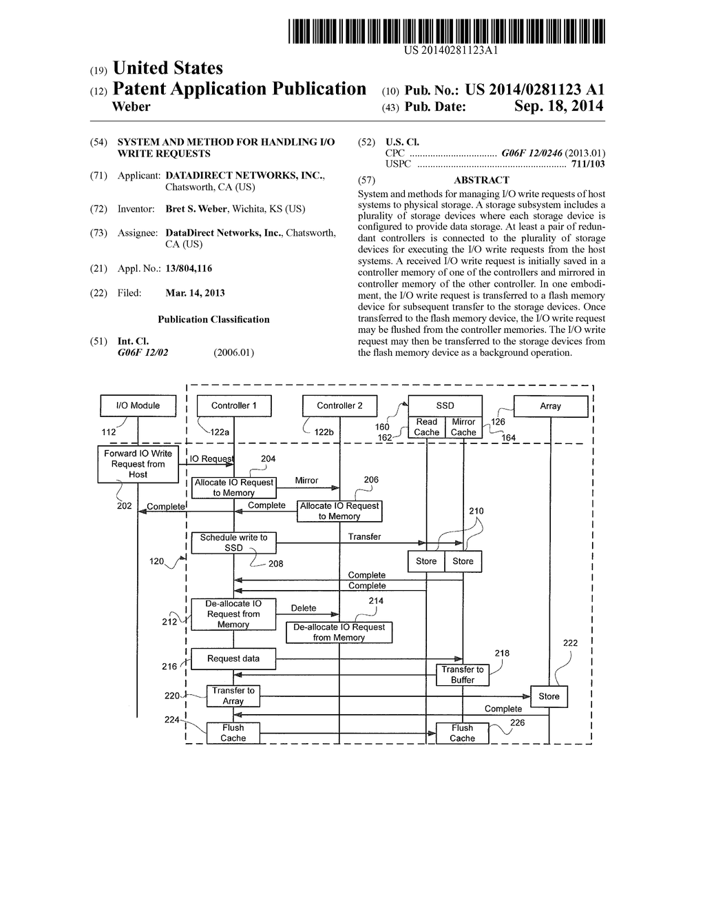 SYSTEM AND METHOD FOR HANDLING I/O WRITE REQUESTS - diagram, schematic, and image 01