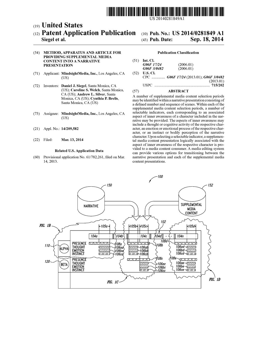 METHOD, APPARATUS AND ARTICLE FOR PROVIDING SUPPLEMENTAL MEDIA CONTENT     INTO A NARRATIVE PRESENTATION - diagram, schematic, and image 01