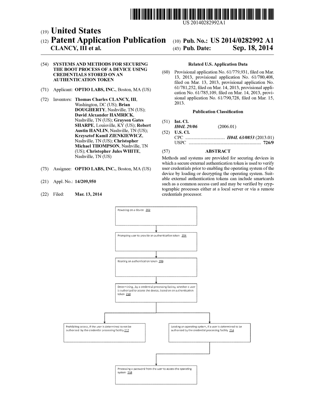 SYSTEMS AND METHODS FOR SECURING THE BOOT PROCESS OF A DEVICE USING     CREDENTIALS STORED ON AN AUTHENTICATION TOKEN - diagram, schematic, and image 01