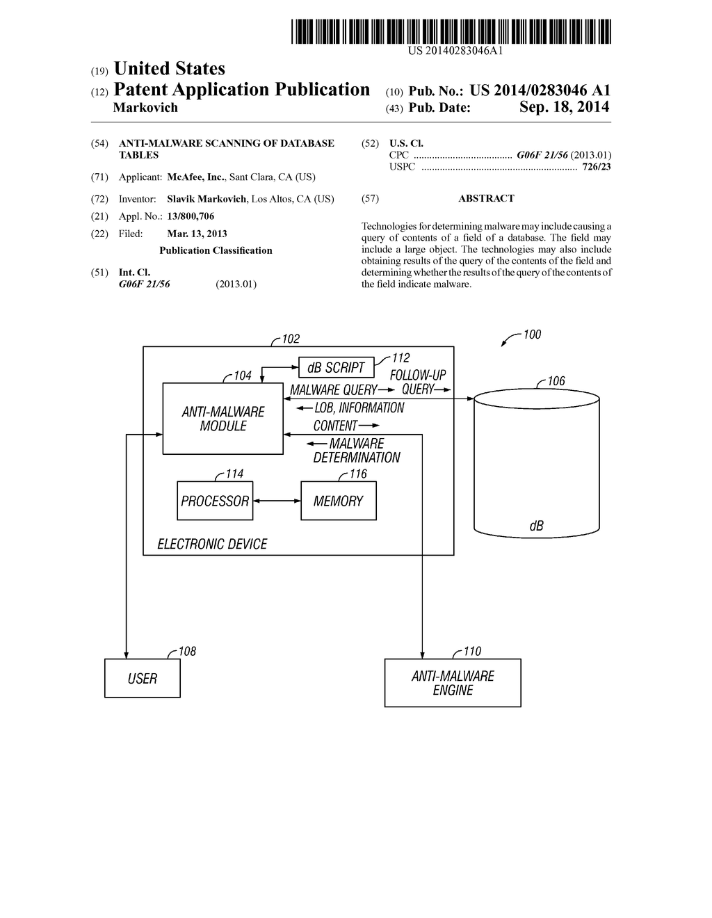 ANTI-MALWARE SCANNING OF DATABASE TABLES - diagram, schematic, and image 01