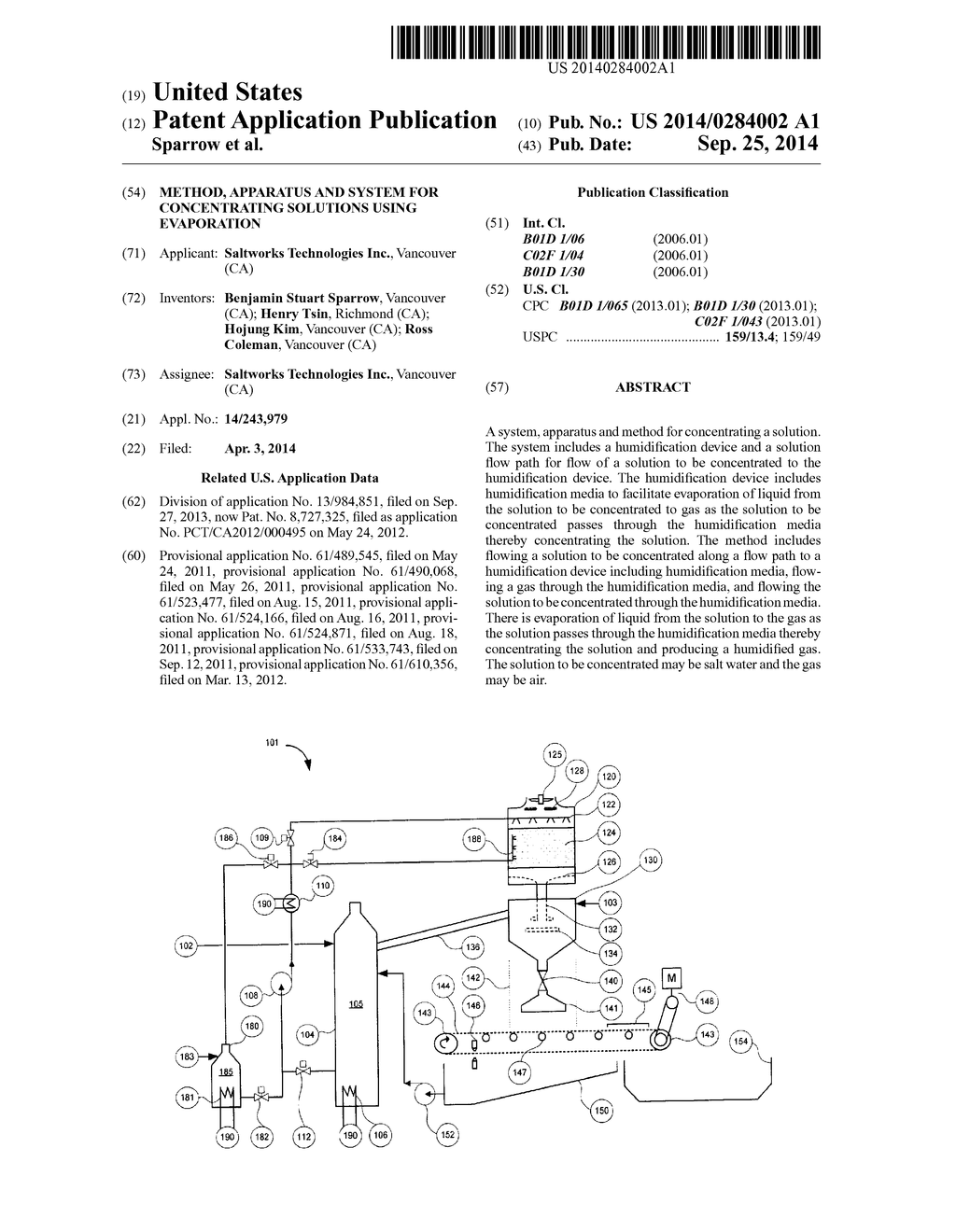 METHOD, APPARATUS AND SYSTEM FOR CONCENTRATING SOLUTIONS USING EVAPORATION - diagram, schematic, and image 01