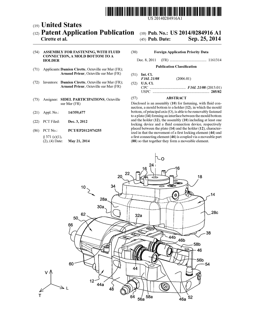 ASSEMBLY FOR FASTENING, WITH FLUID CONNECTION, A MOLD BOTTOM TO A HOLDER - diagram, schematic, and image 01