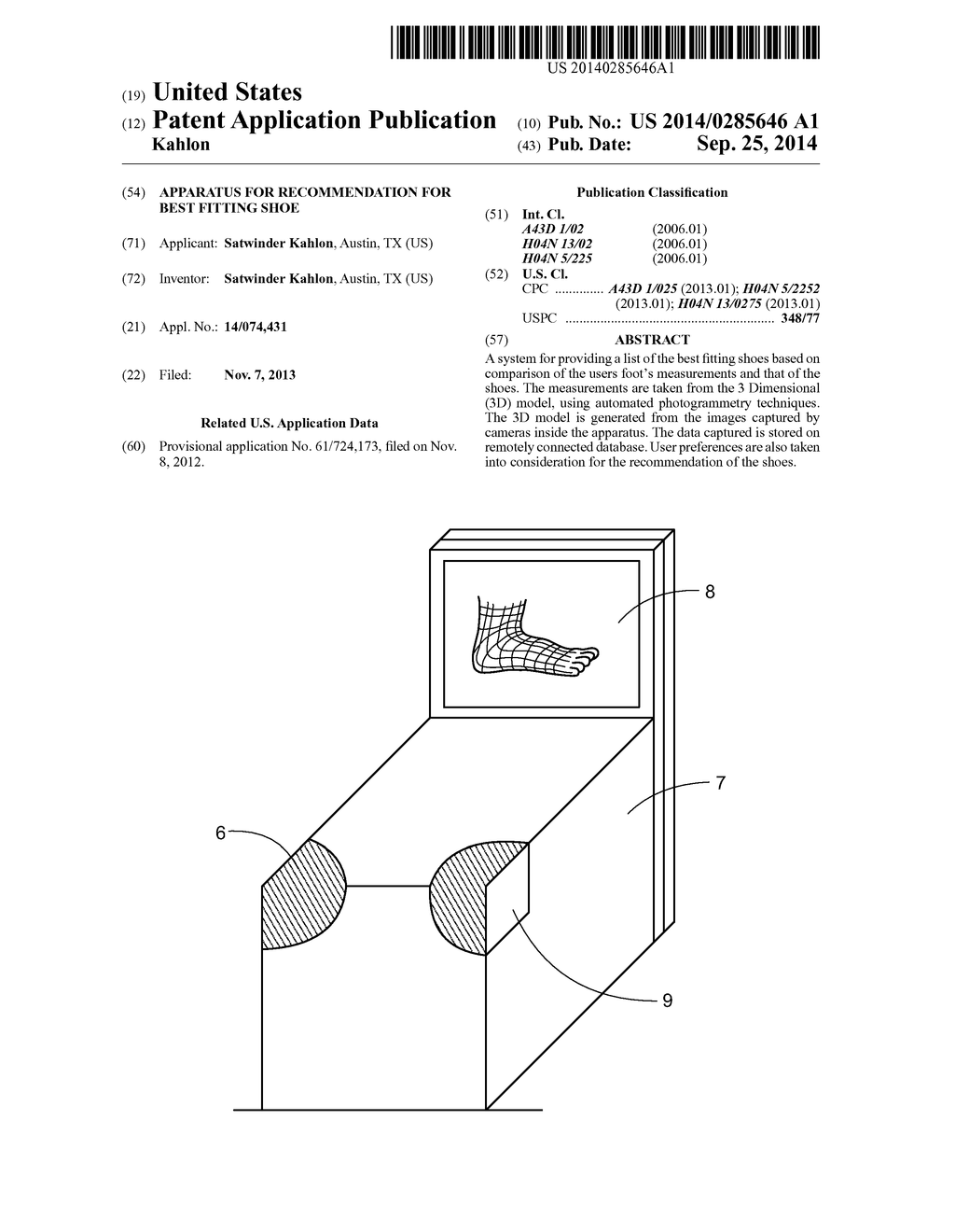 APPARATUS FOR RECOMMENDATION FOR BEST FITTING SHOE - diagram, schematic, and image 01