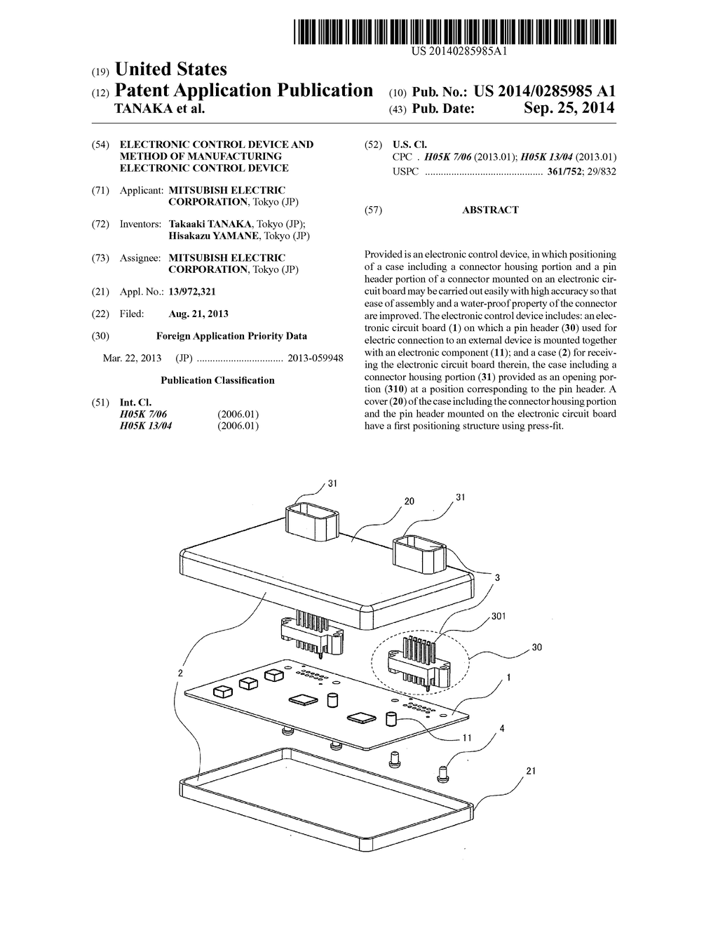 ELECTRONIC CONTROL DEVICE AND METHOD OF MANUFACTURING ELECTRONIC CONTROL     DEVICE - diagram, schematic, and image 01